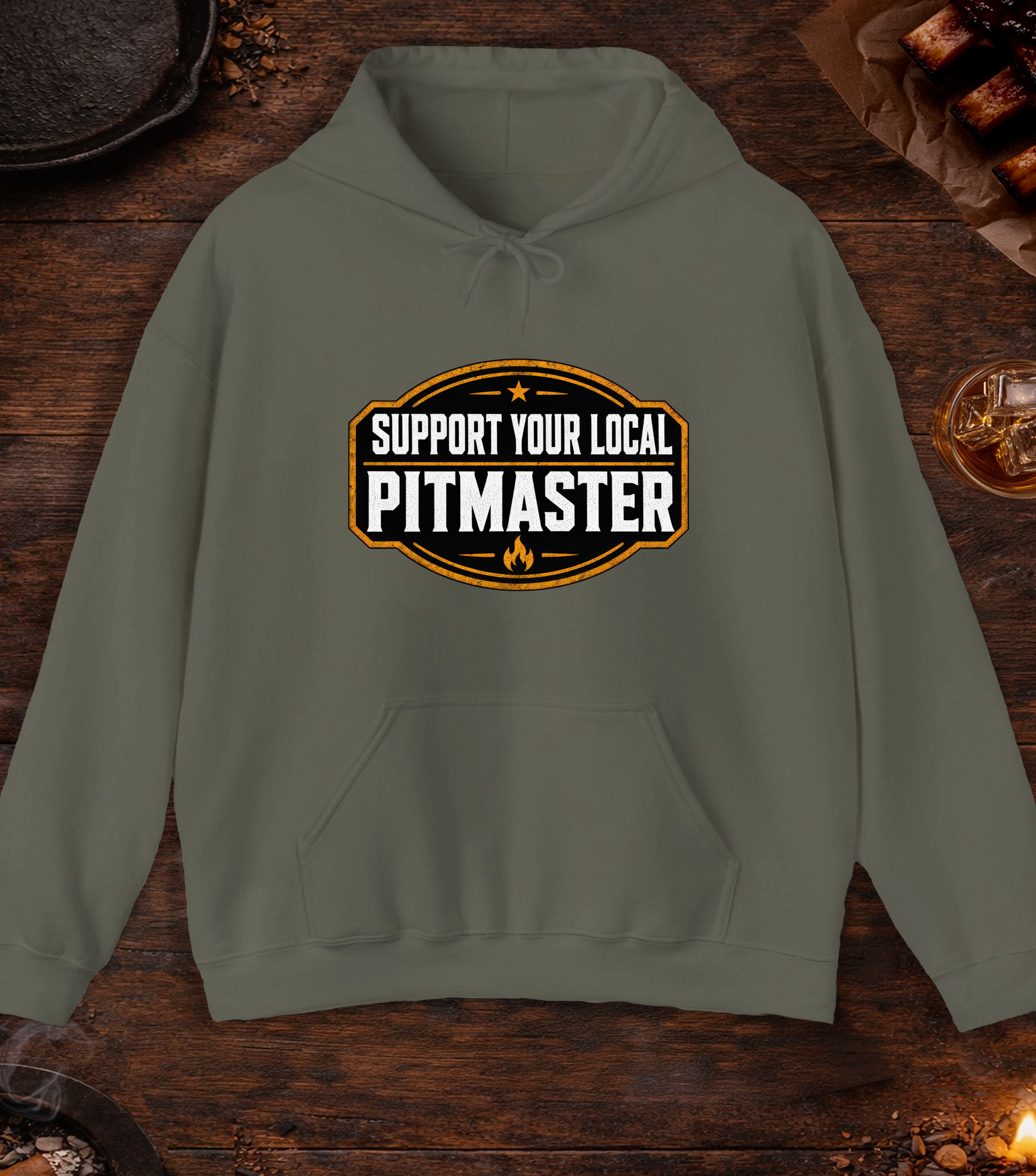 Support Your Pitmaster Hoodie - Military Green