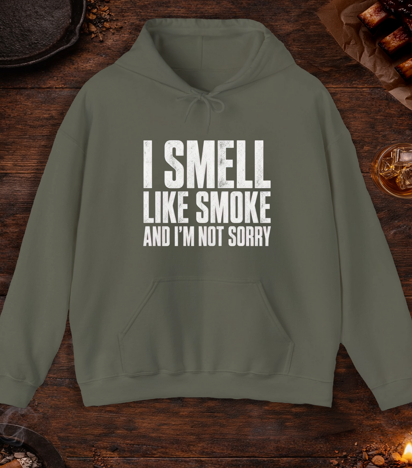 I Smell Like Smoke Hoodie - Military Green