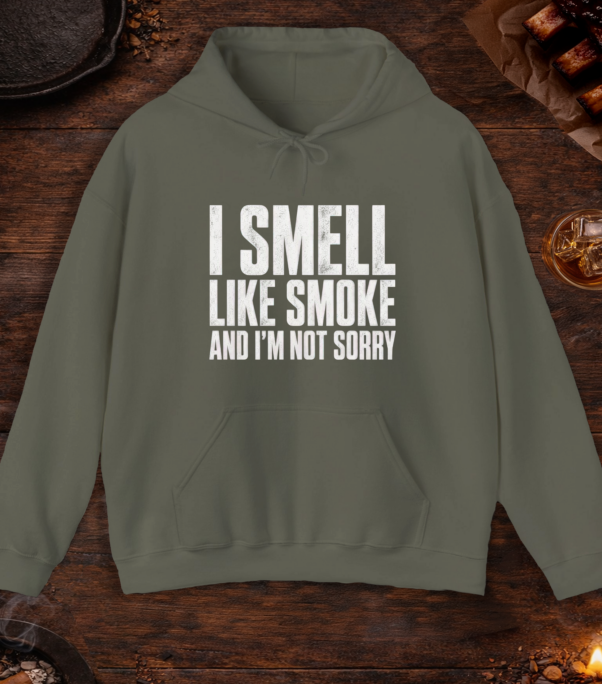 I Smell Like Smoke Hoodie - Military Green