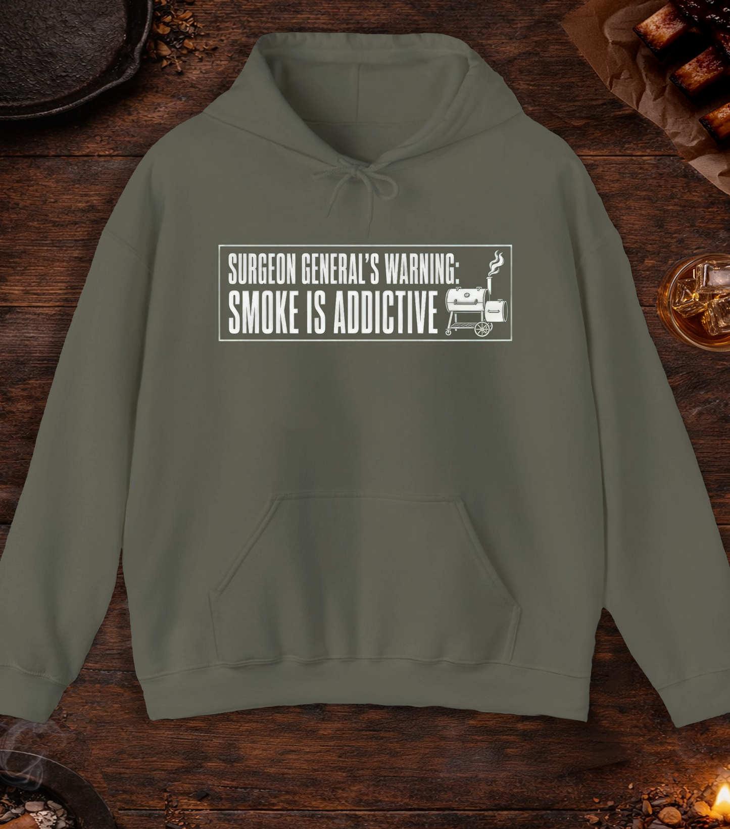 Surgeon General's Warning: Smoke Is Addictive Hoodie - Military Green