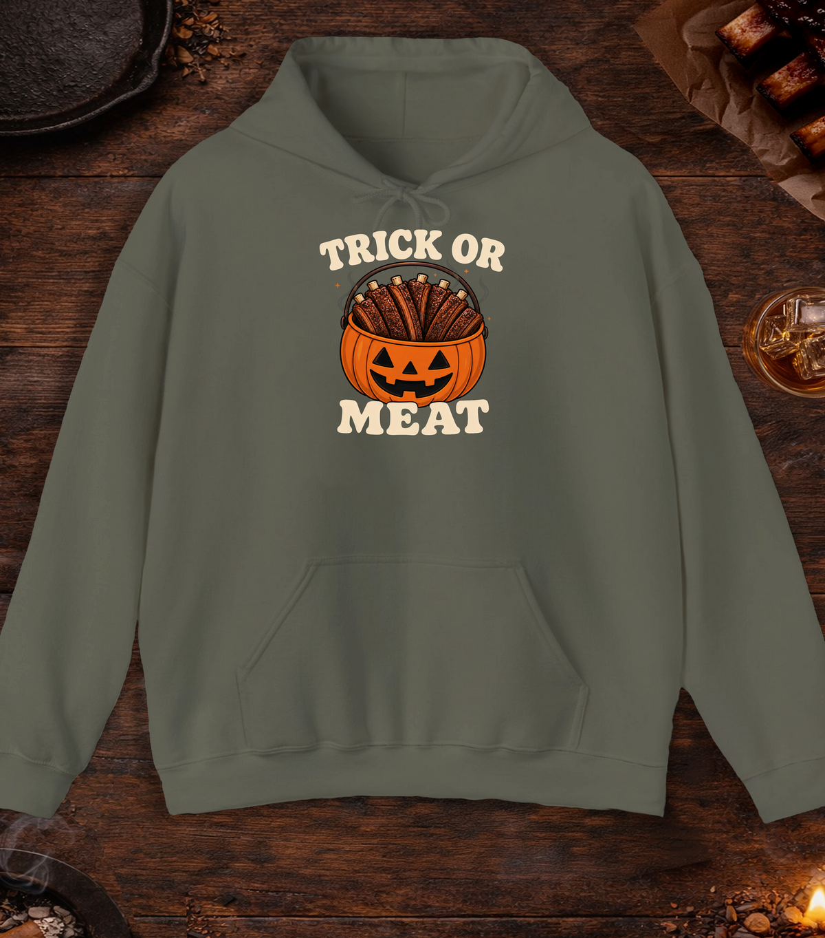 Trick or Meat Hoodie - Military Green