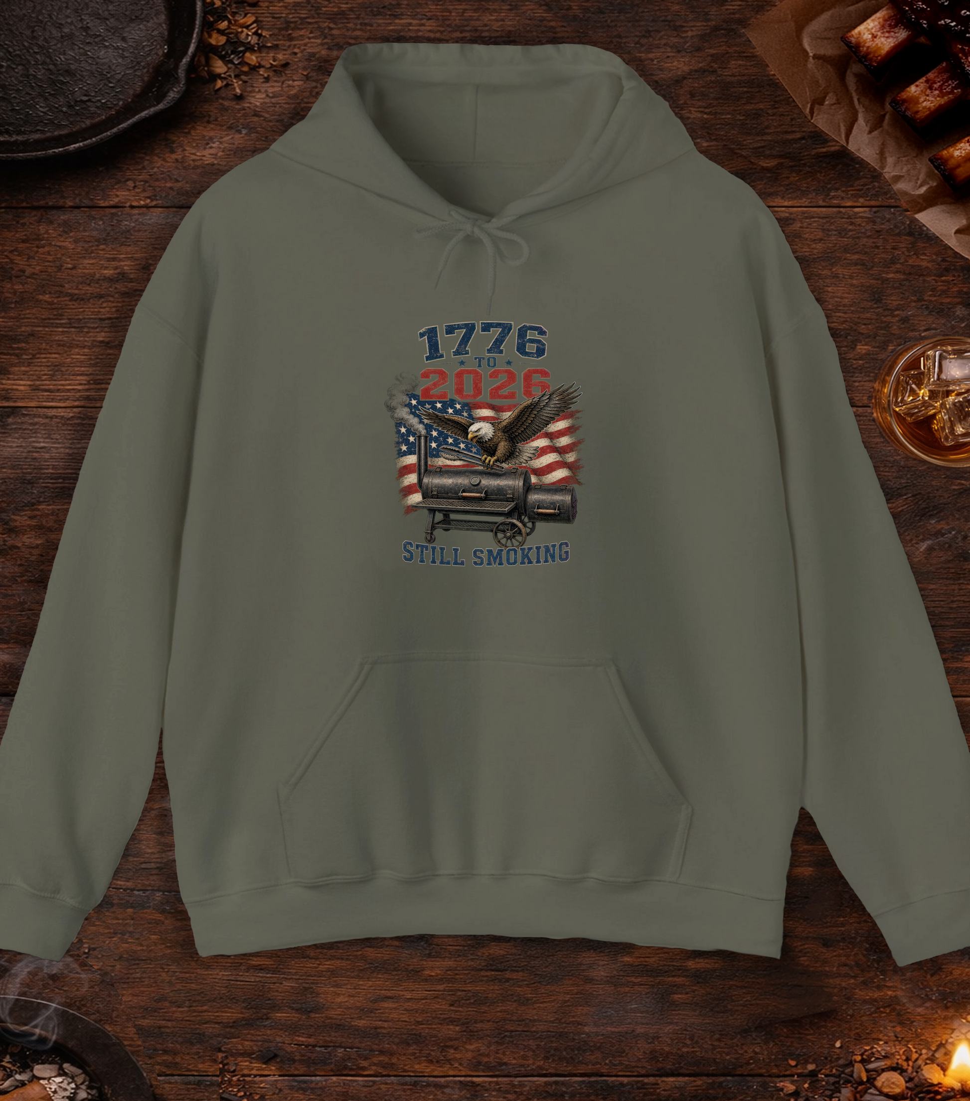 1776 To 2026 Smoking Hoodie - Military Green