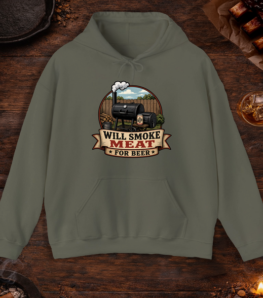 Will Smoke for Beer Hoodie - Military Green