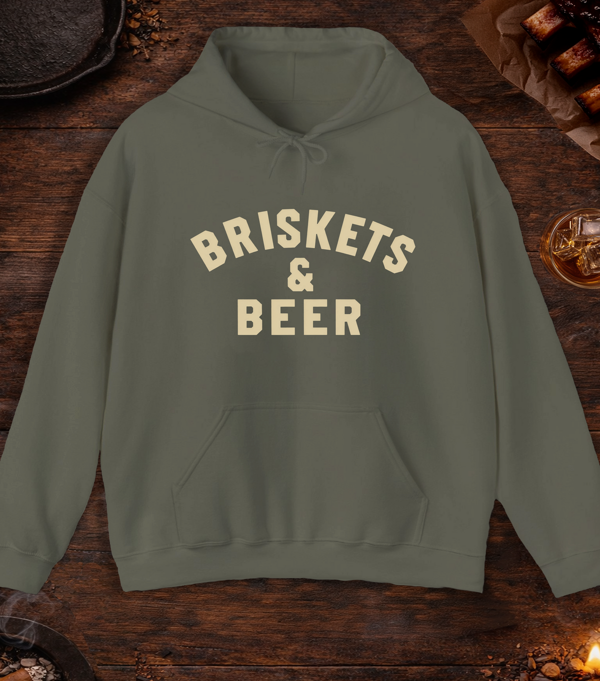 Briskets And Beer Hoodie - Military Green