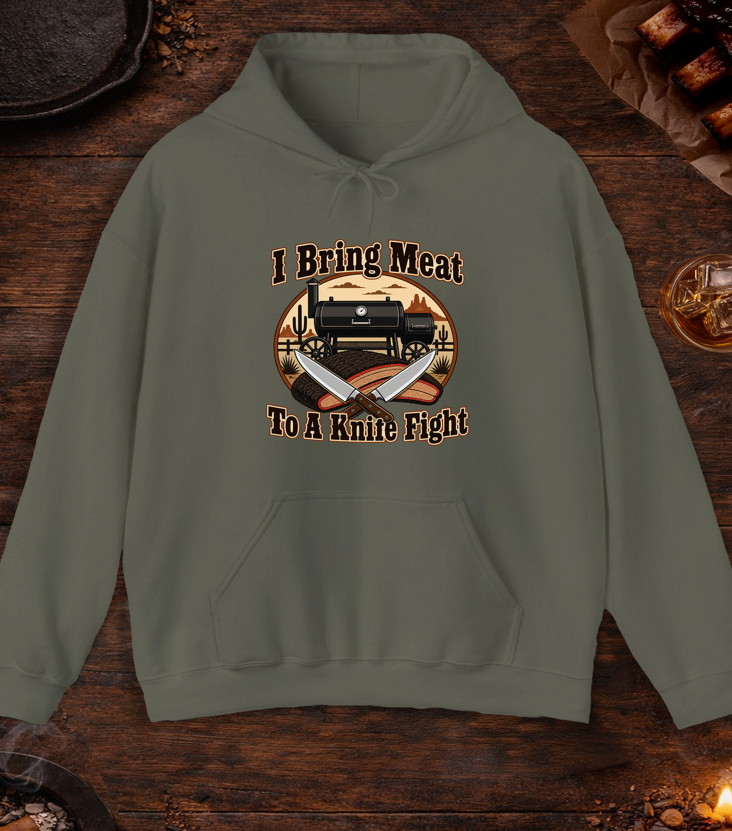 I Bring Meat To A Knife Fight Hoodie - Military Green