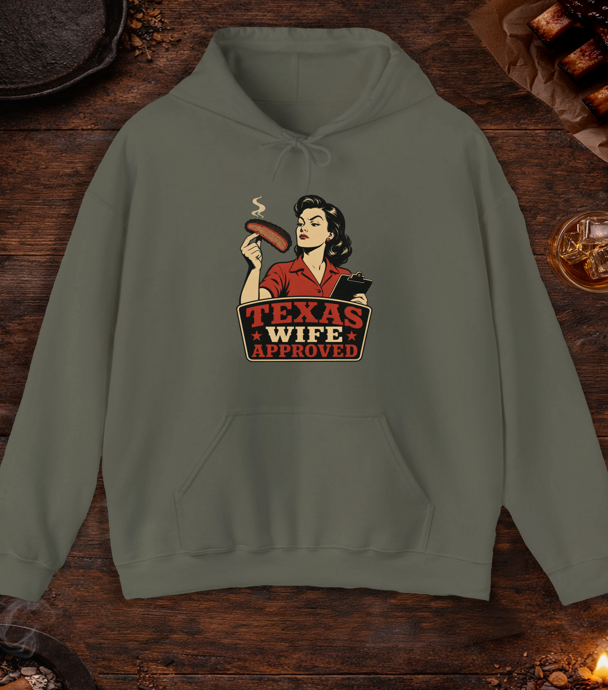Texas Wife Approved Hoodie - Military Green