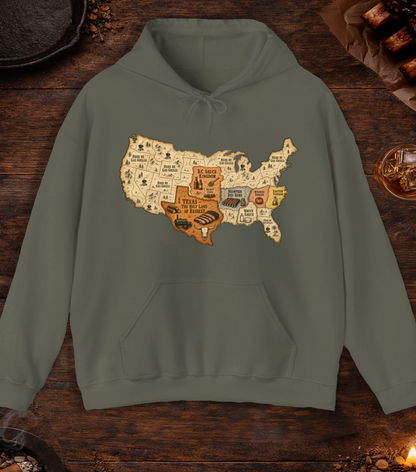 Map of BBQ Hoodie - Military Green