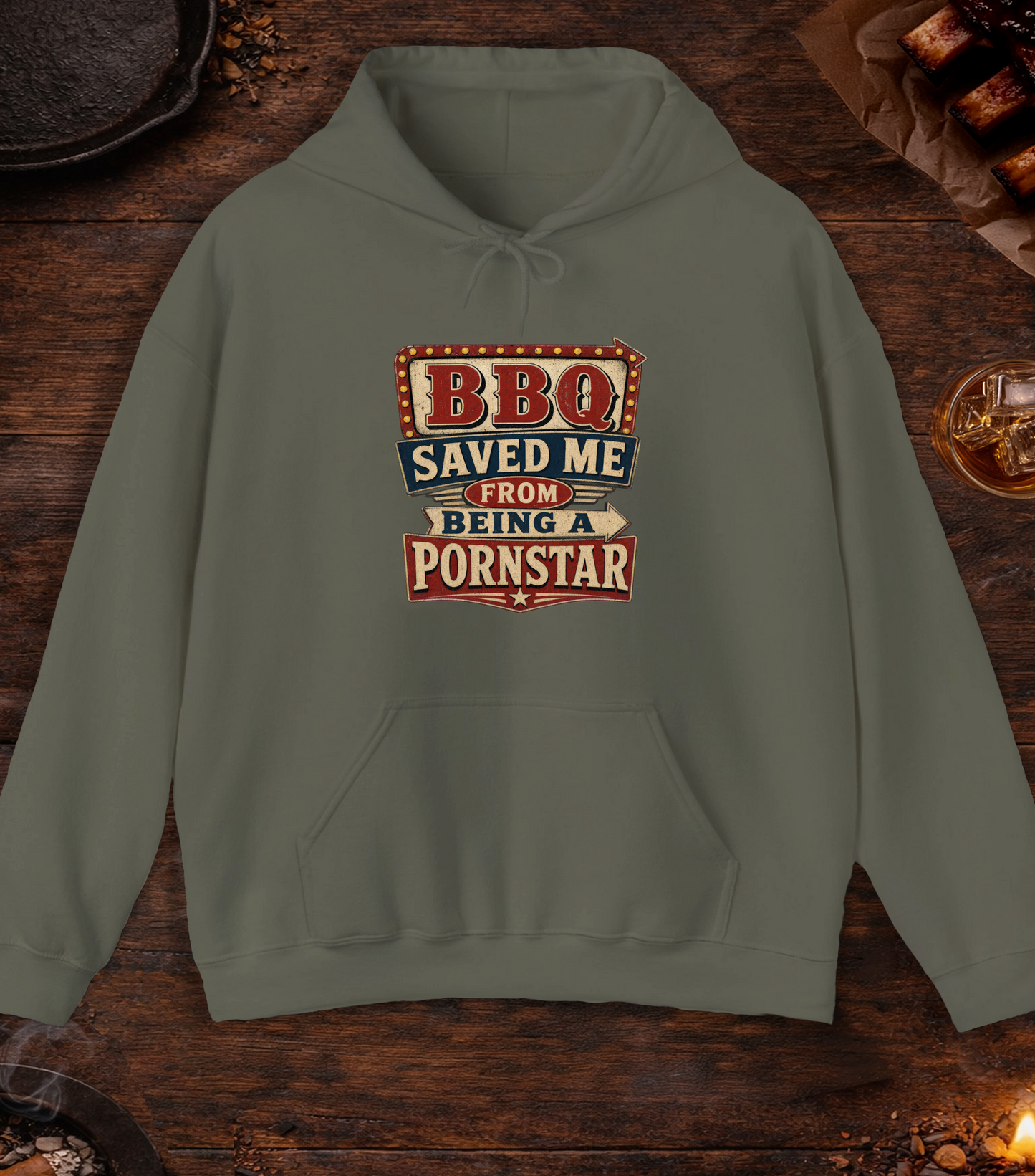 BBQ Saved Me Hoodie - Military Green