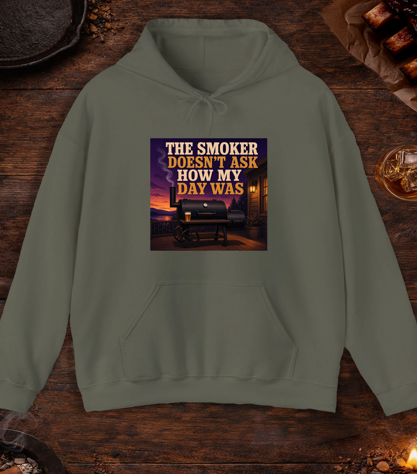 Doesn't Ask About My Day Hoodie - Military Green