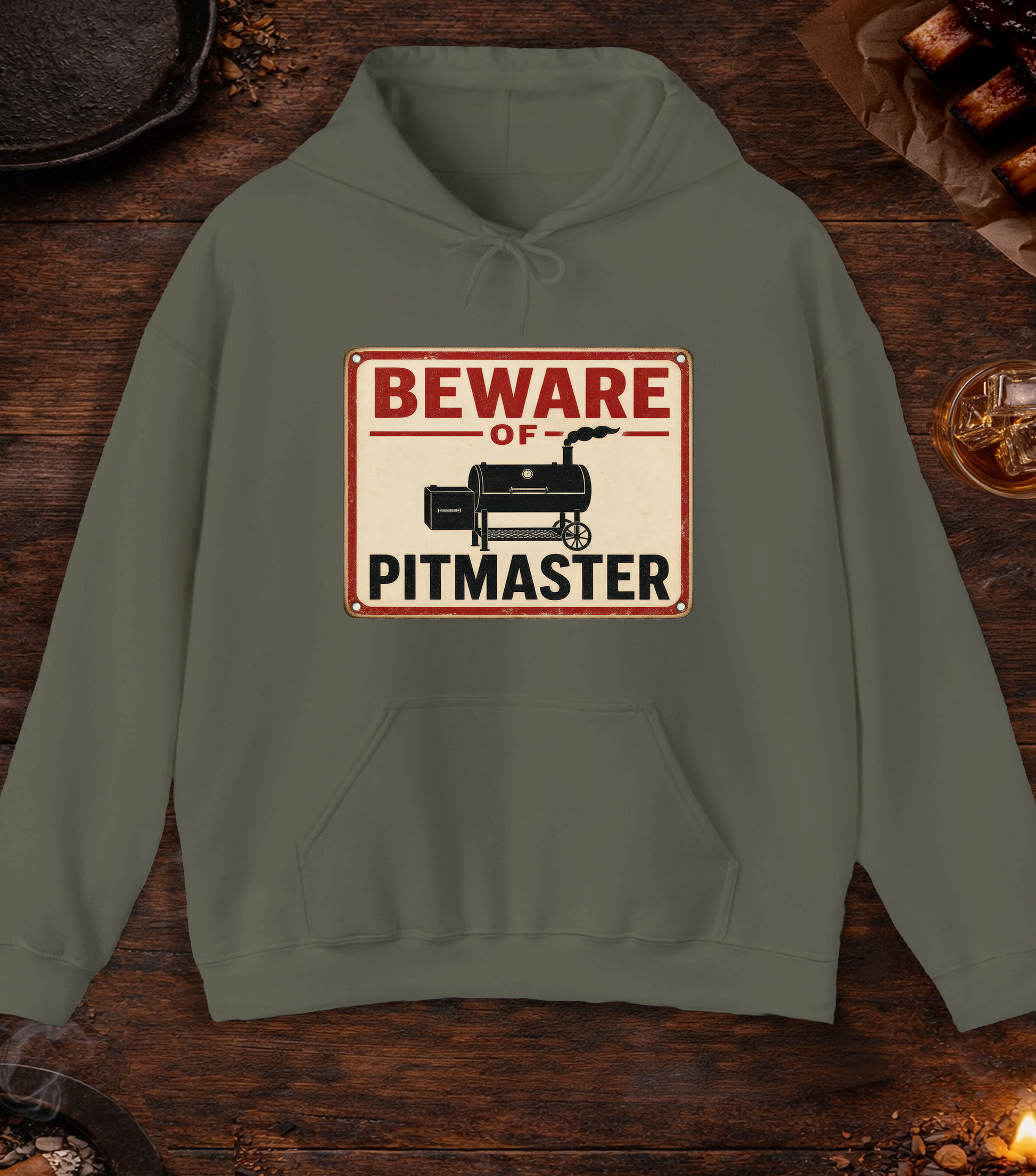 Beware of Pitmaster Hoodie - Military Green