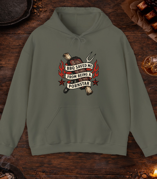 BBQ Saved Me Tattoo Hoodie - Military Green