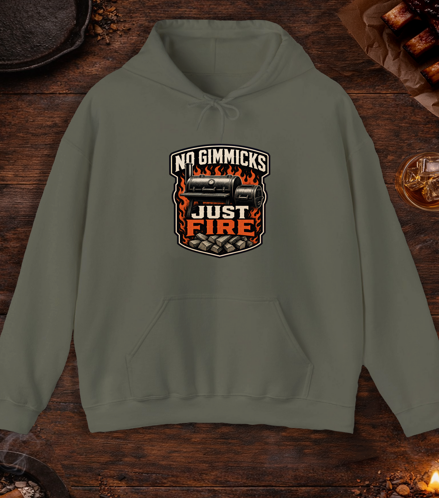 No Gimmicks Just Fire Hoodie - Military Green