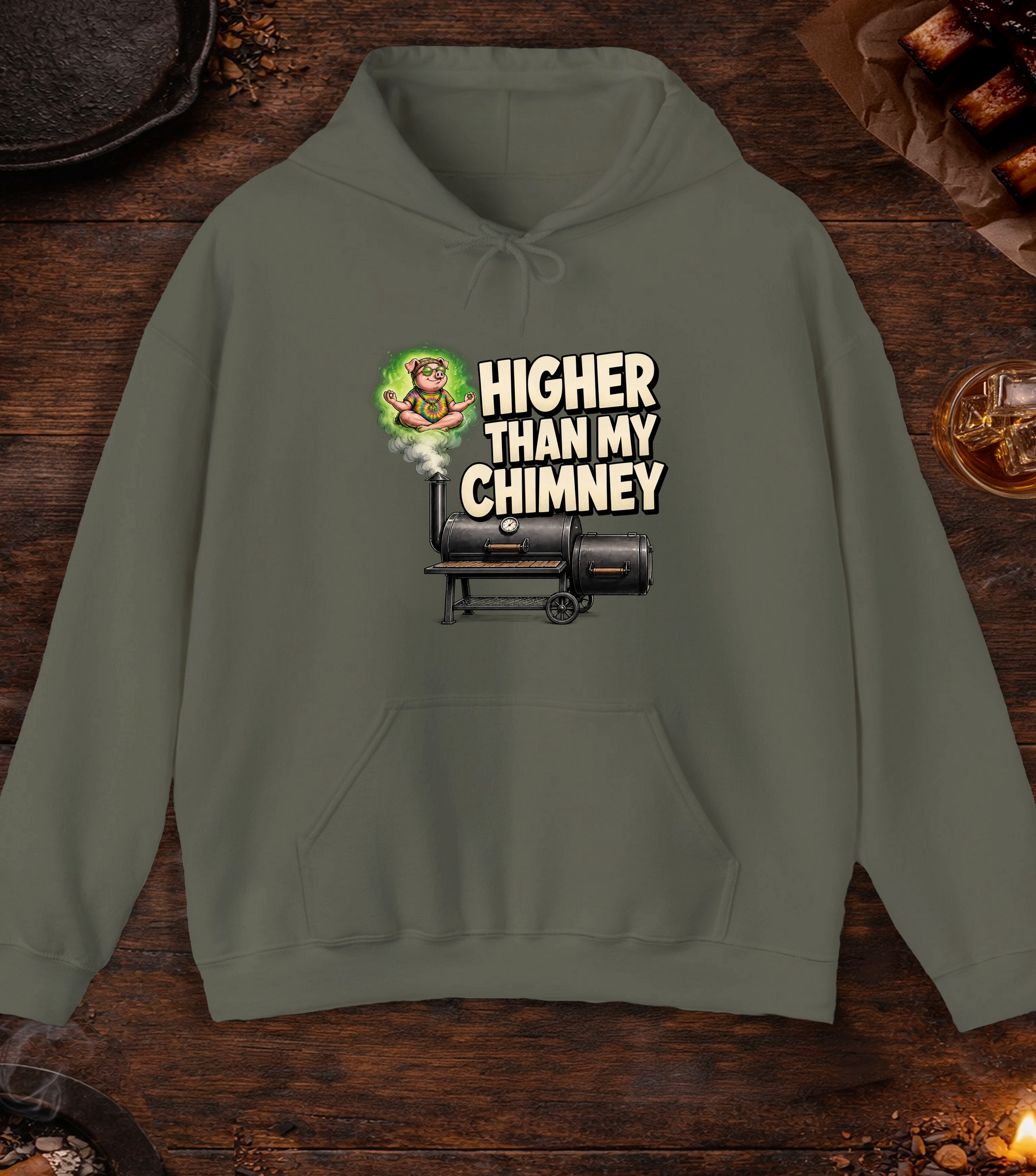 Higher Than Chimeny Hoodie - Military Green