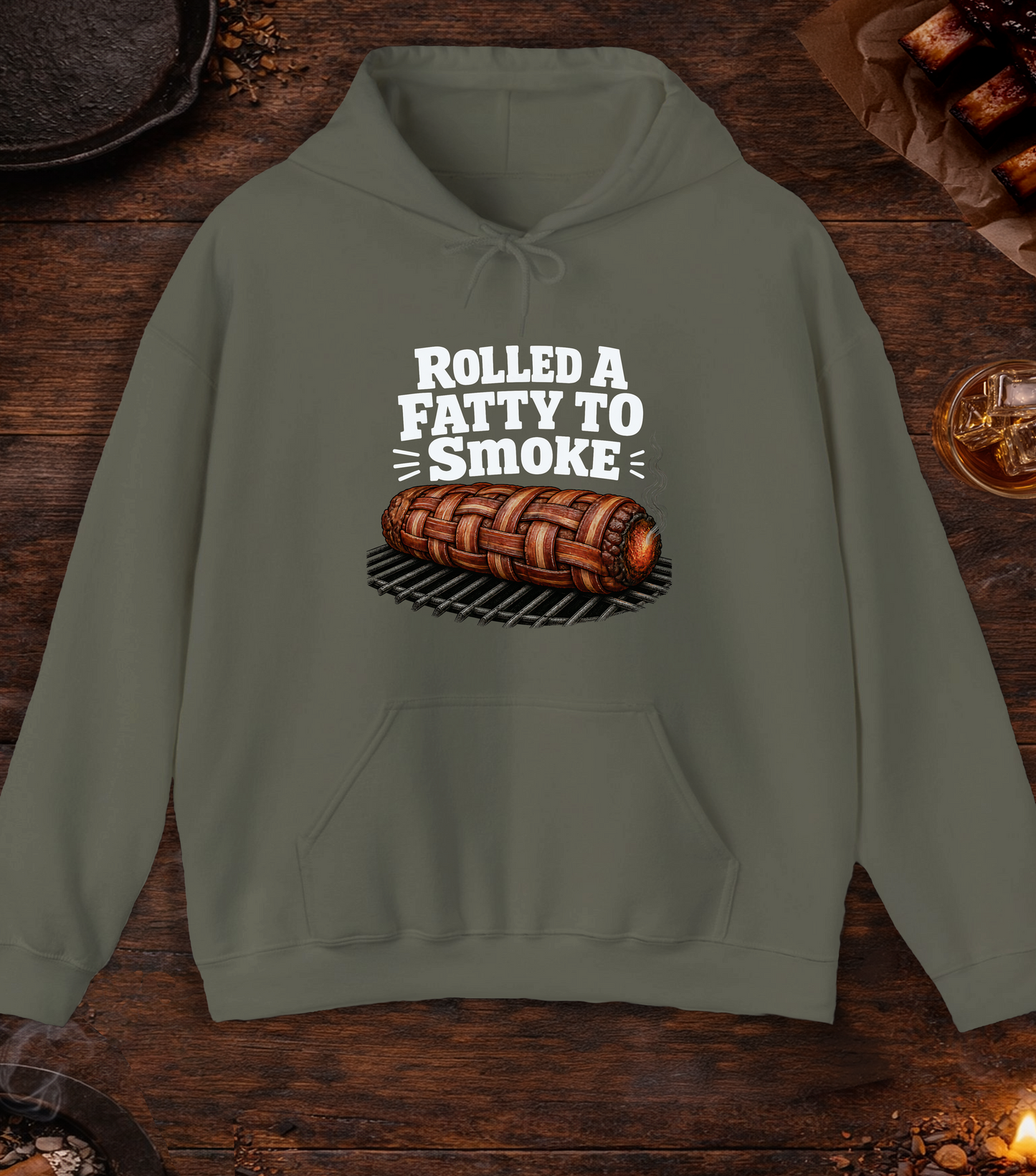 Rolled A Fatty Hoodie - Military Green