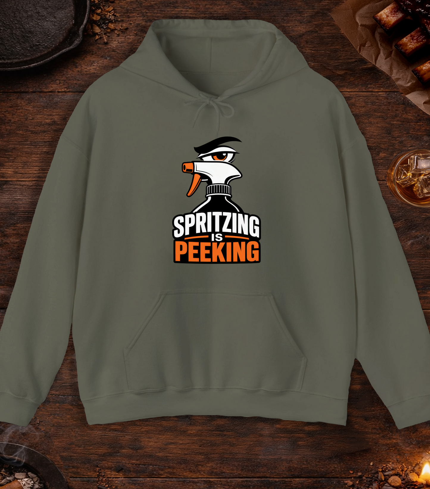 Spritzing Is Peeking Hoodie - Military Green