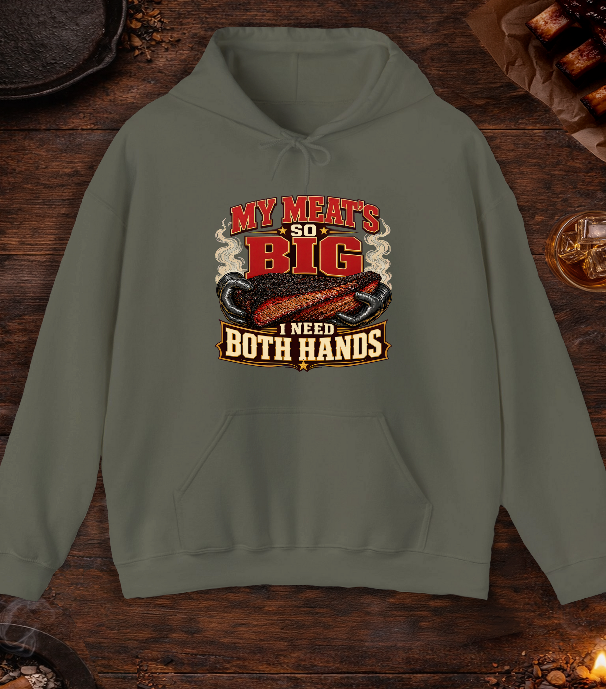 Meats So Big Hoodie - Military Green