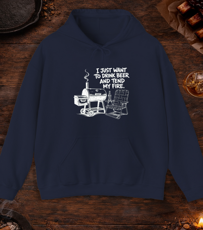 Drink Beer Tend Fire White Hoodie - Navy