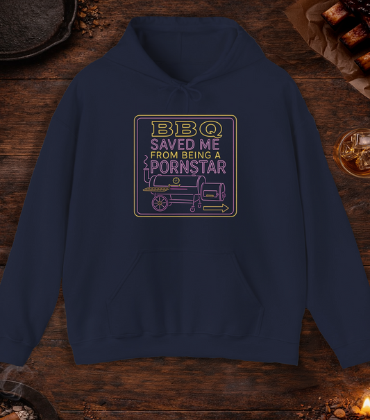 BBQ Saved Me Neon Hoodie - Navy