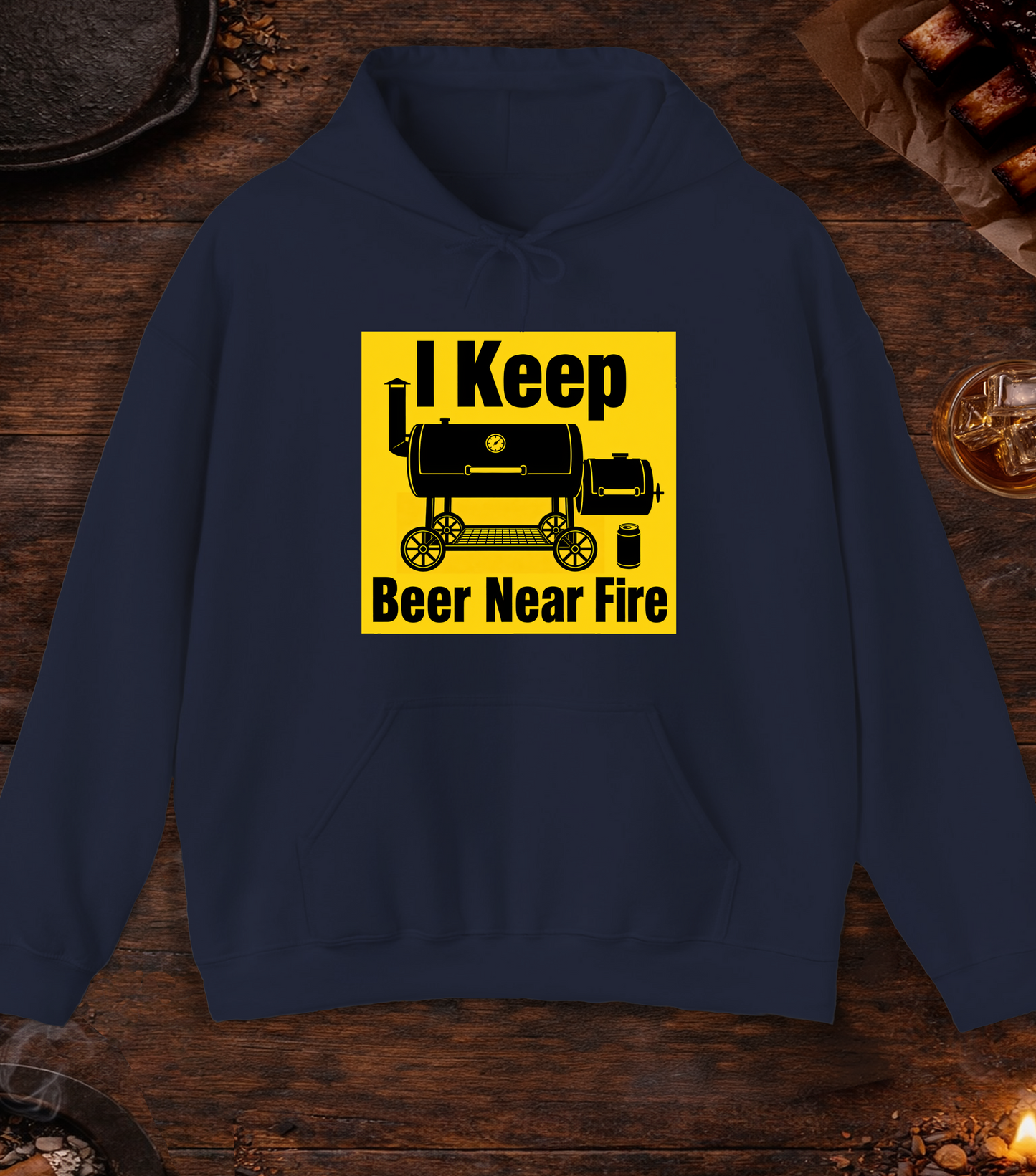 I Keep Beer Near Fire Hoodie - Navy