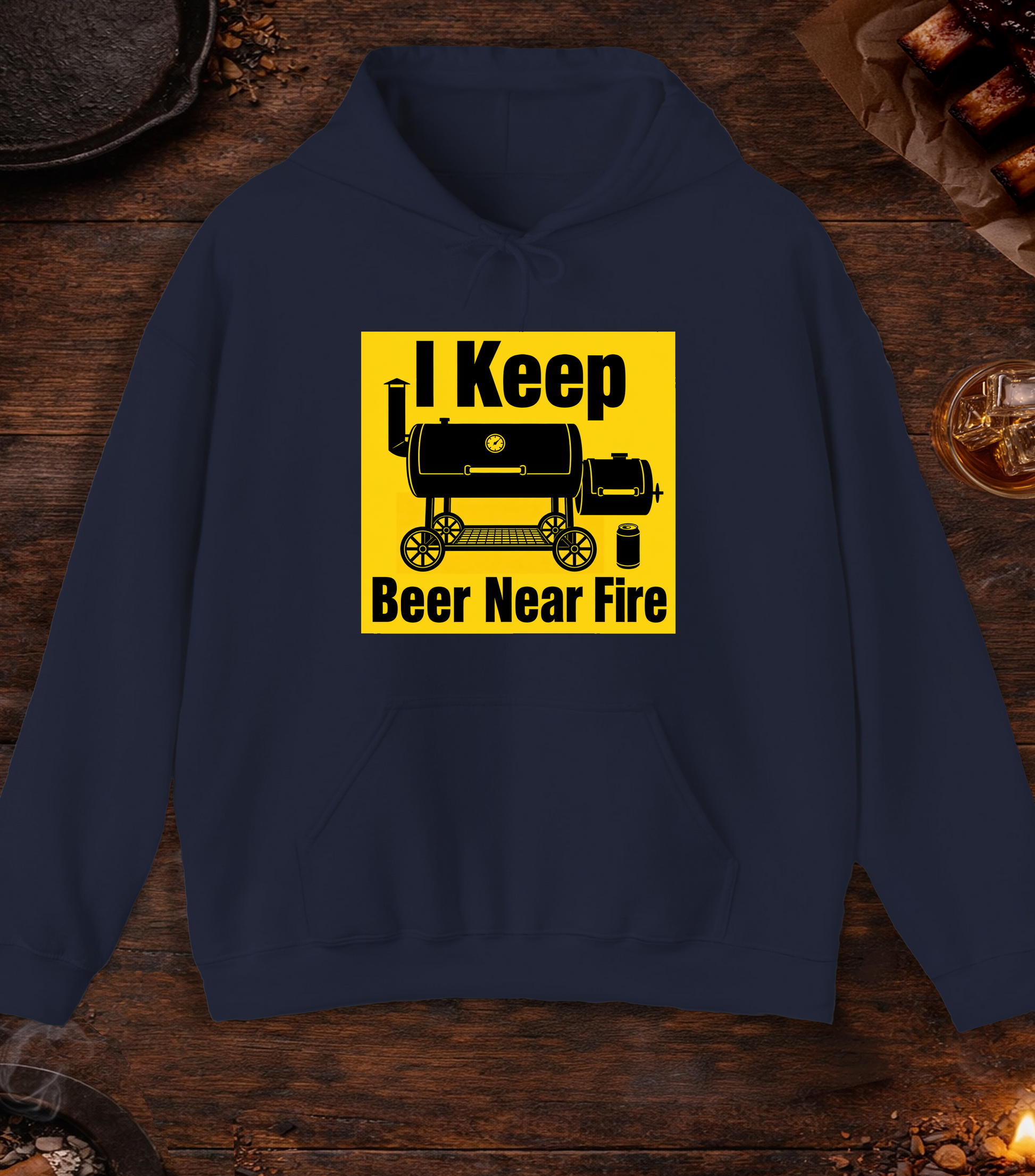 I Keep Beer Near Fire Hoodie - Navy
