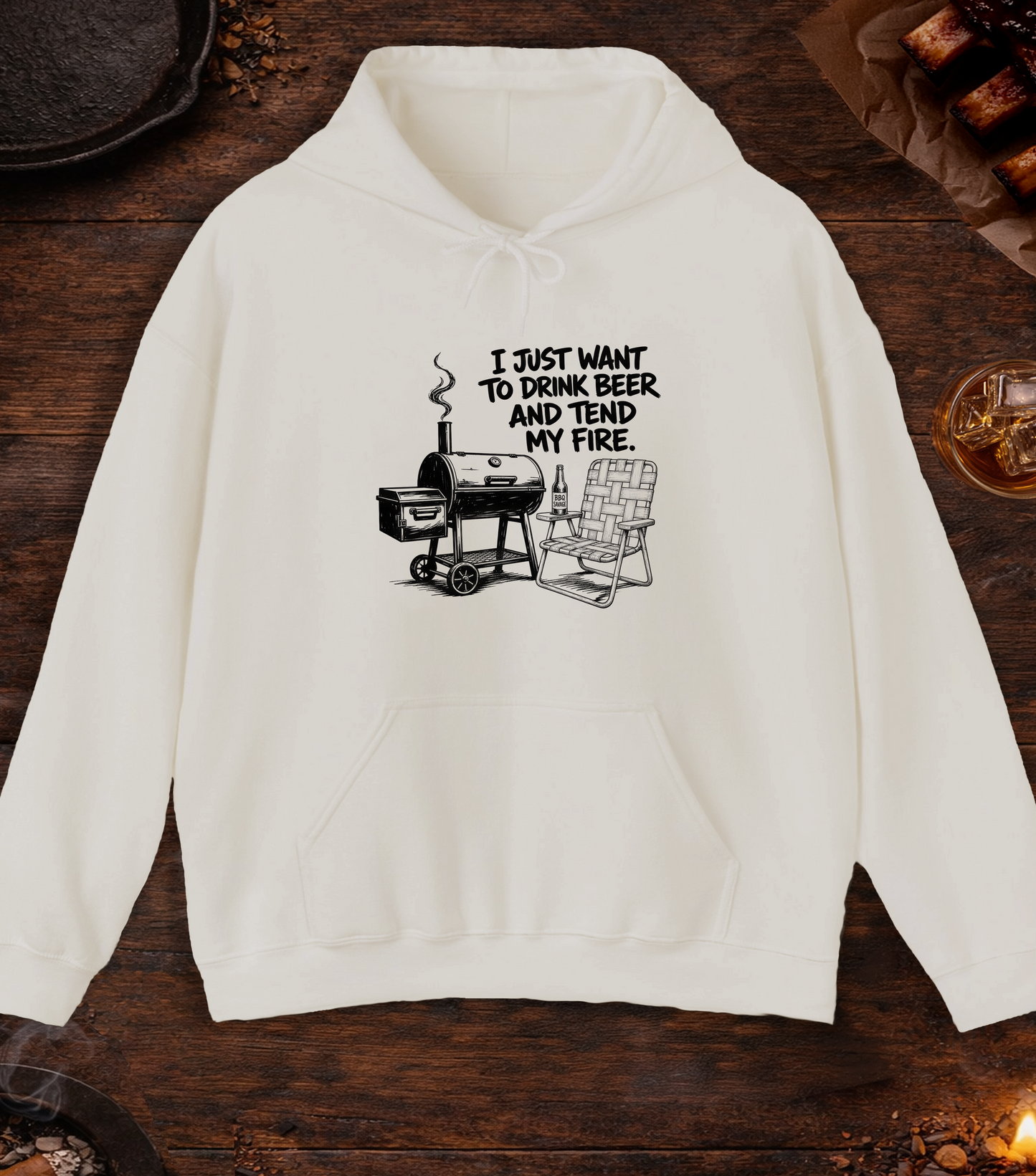 Drink Beer Tend Fire Black Hoodie - Sand
