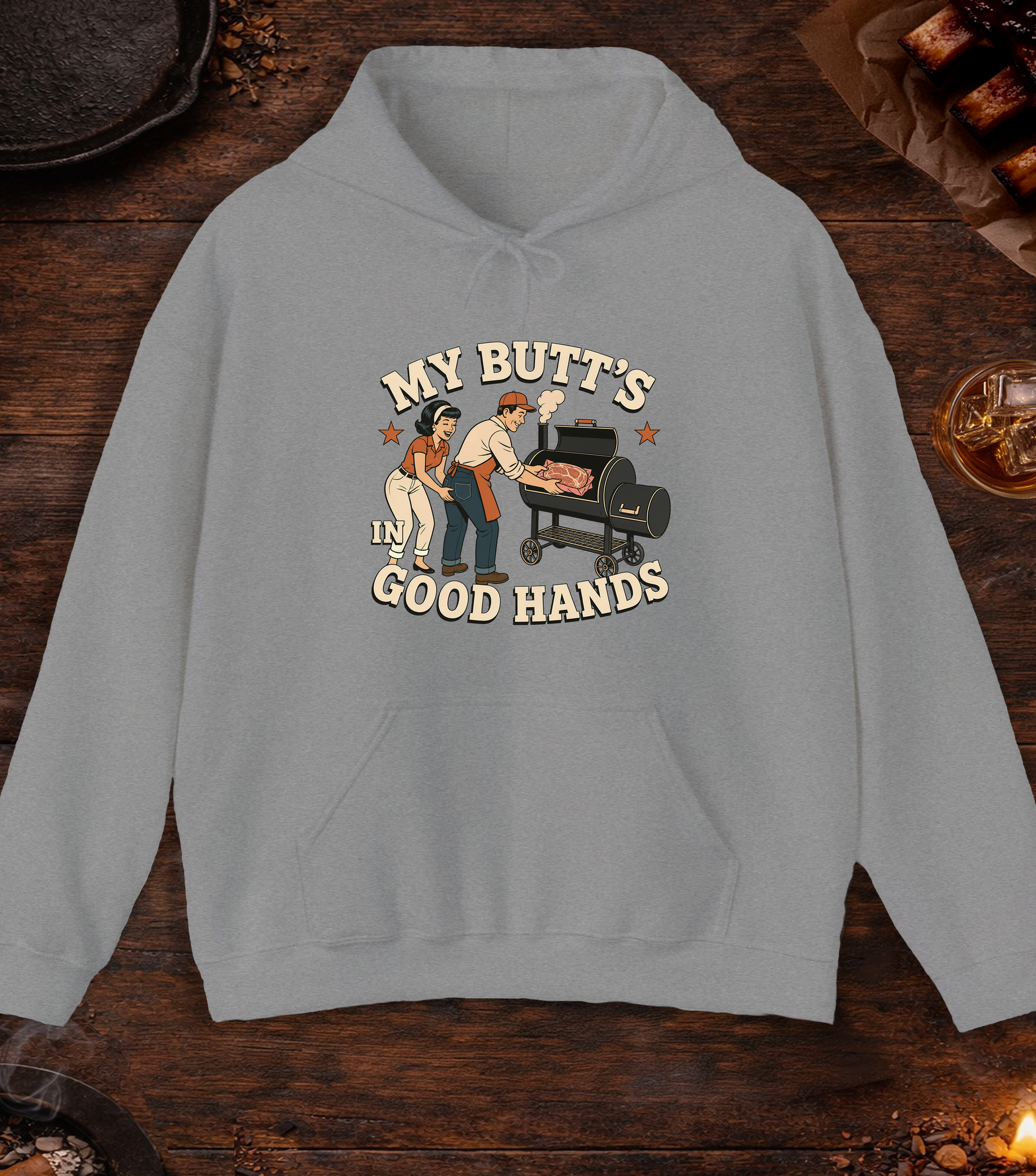 My Butt's In Good Hands Hoodie - Sport Grey