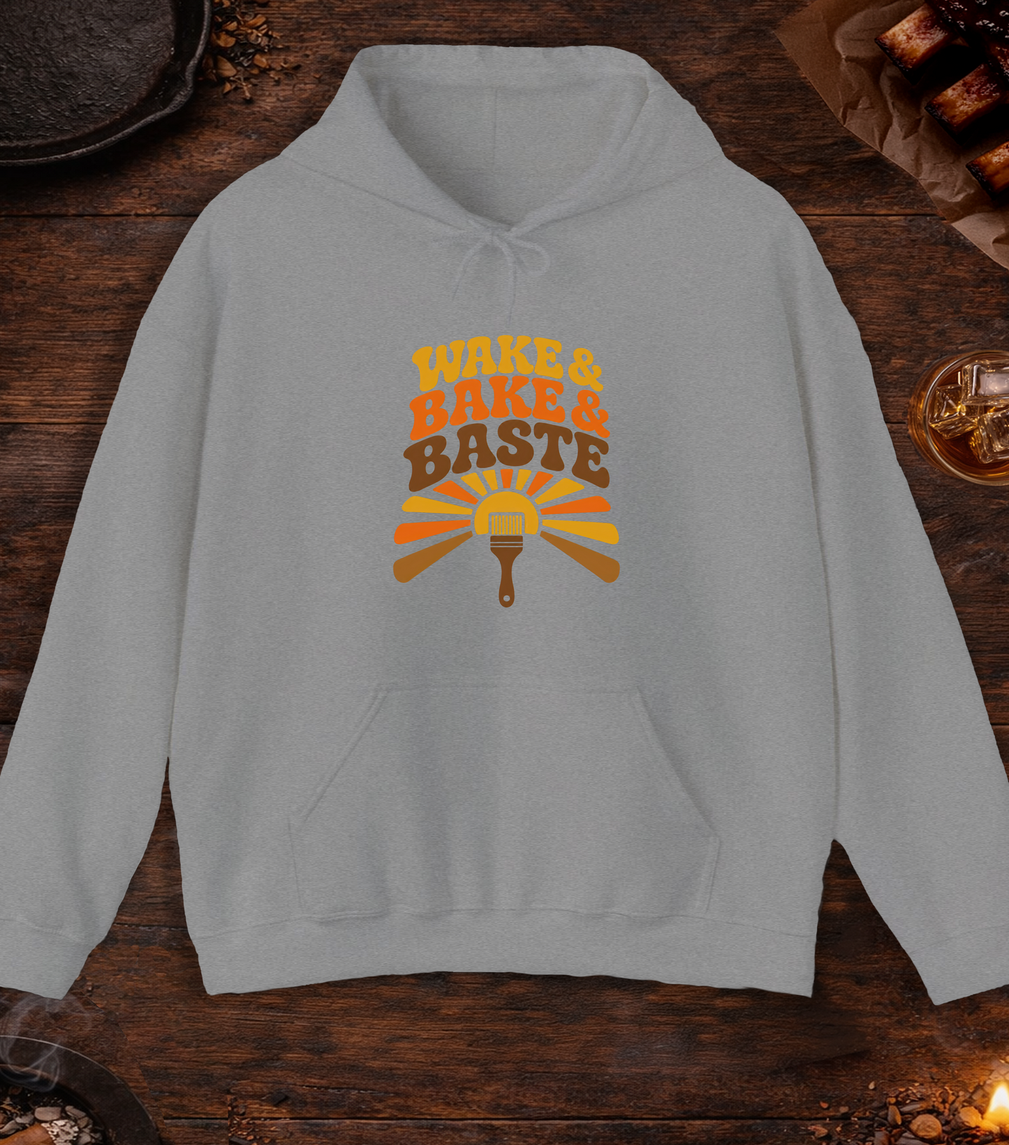 Wake and Bake and Baste Hoodie - Sport Grey