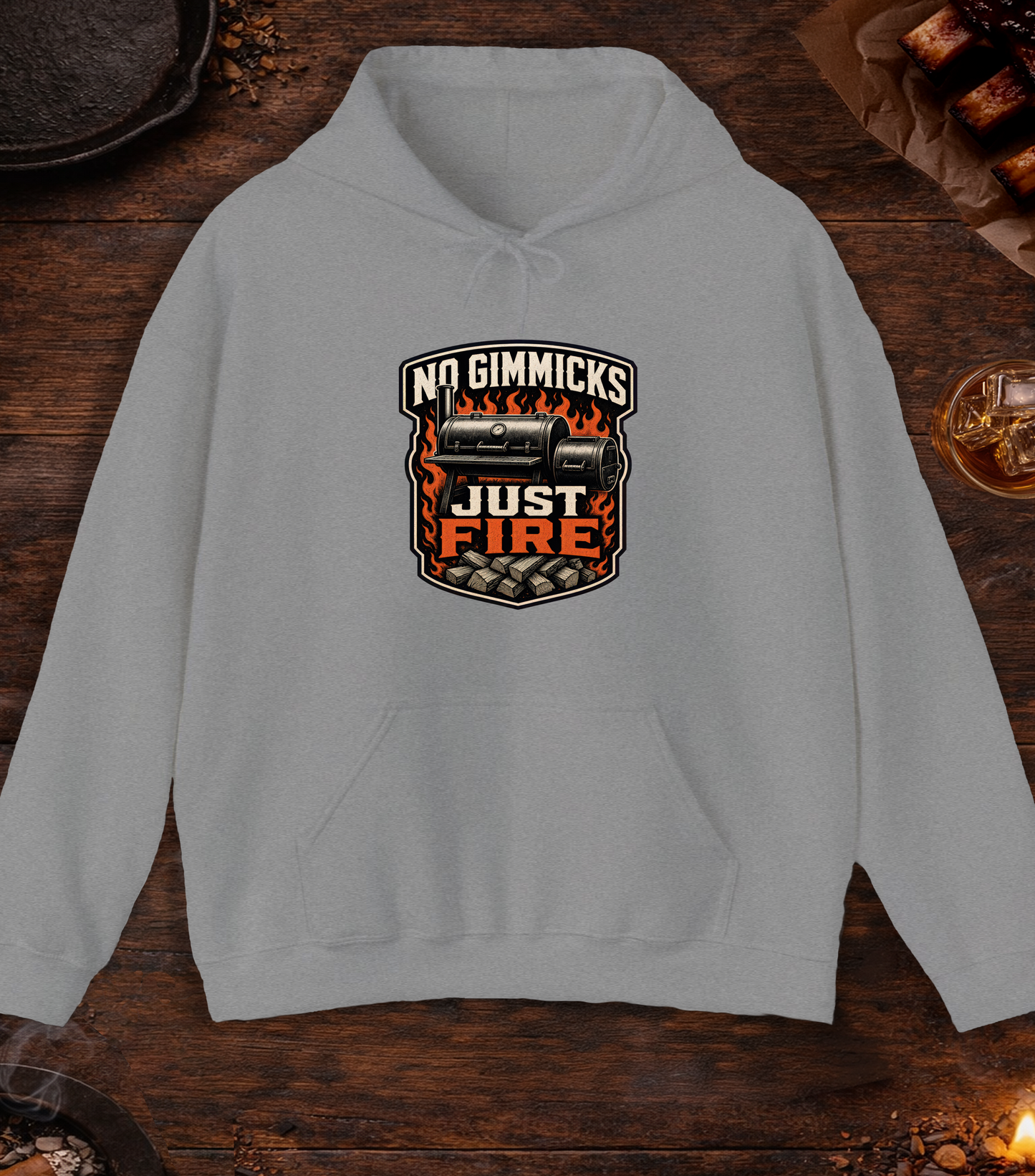 No Gimmicks Just Fire Hoodie - Sport Grey
