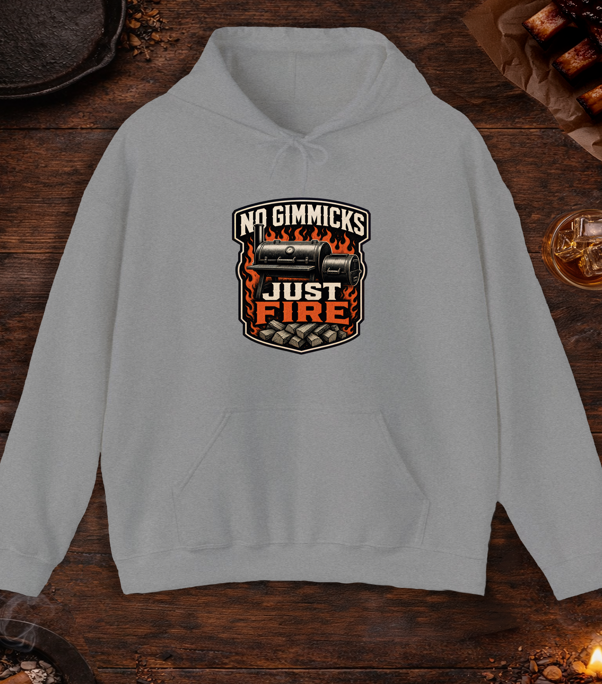 No Gimmicks Just Fire Hoodie - Sport Grey