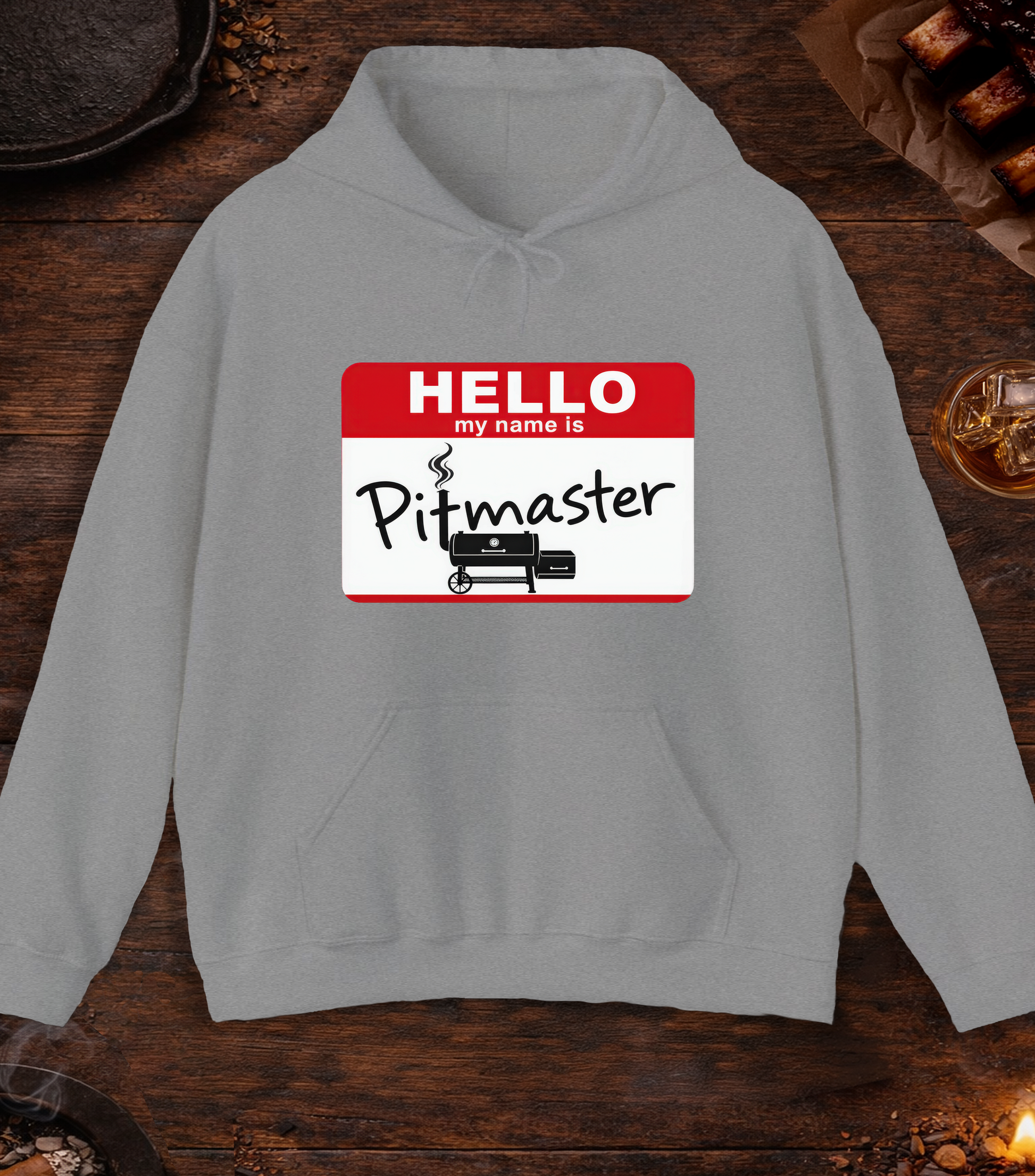 Hello My Name Is Pitmaster Hoodie - Sport Grey