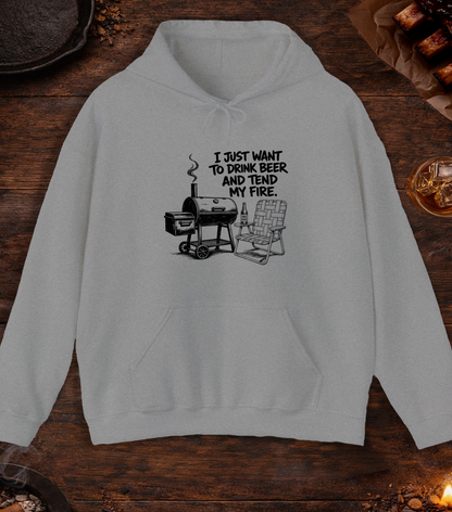 Drink Beer Tend Fire Black Hoodie - Sport Grey
