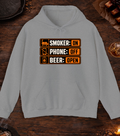 Smoker: On. Phone: Off. Beer: Open. Hoodie - Sport Grey