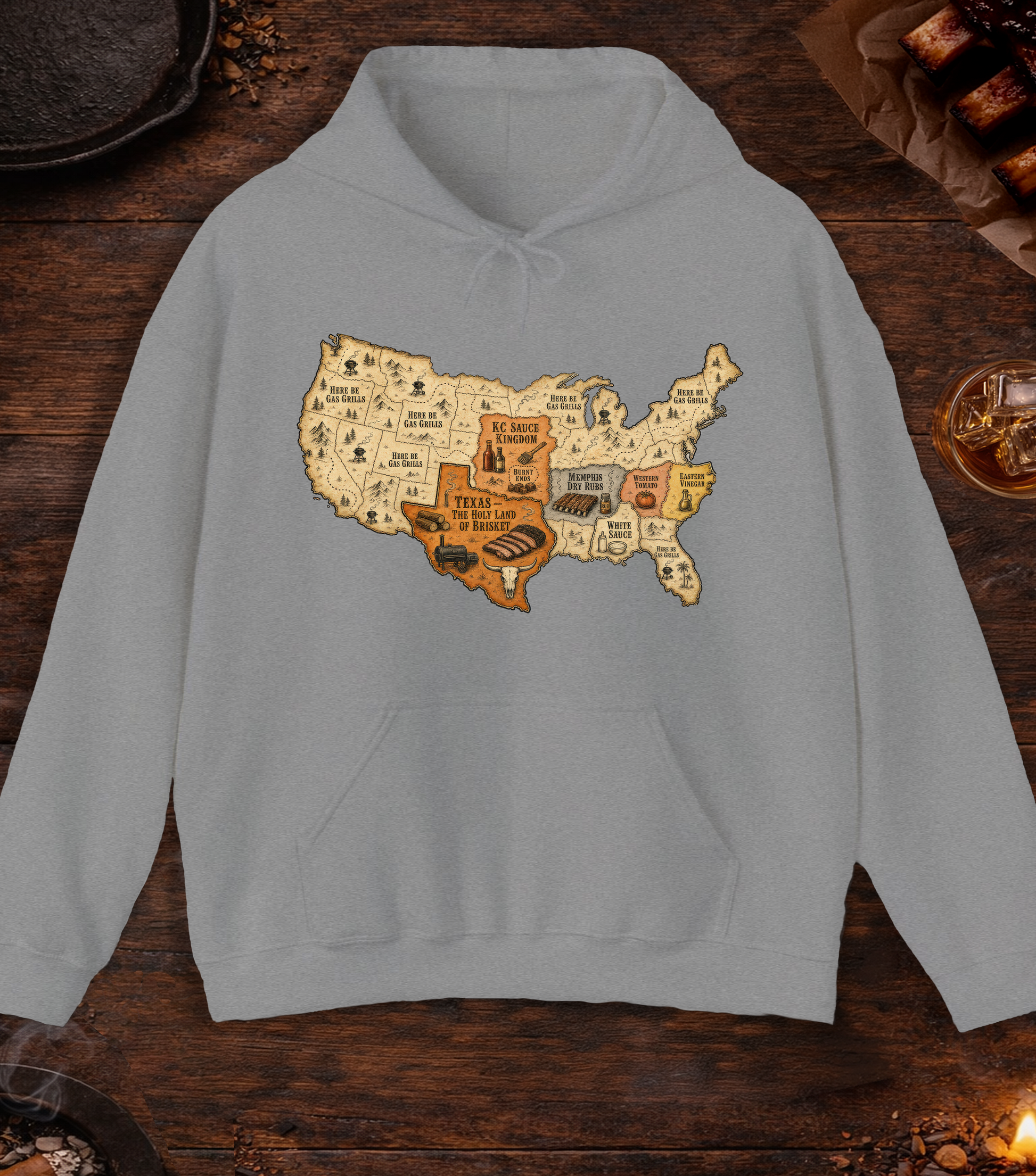 Map of BBQ Hoodie - Sport Grey
