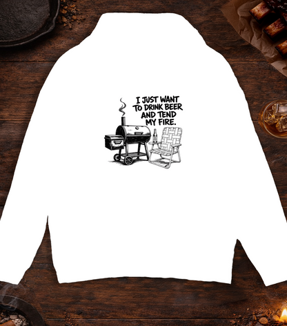 Drink Beer Tend Fire Black Hoodie - White