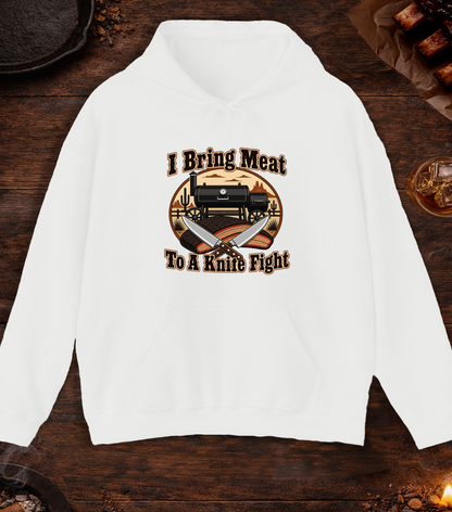 I Bring Meat To A Knife Fight Hoodie - White
