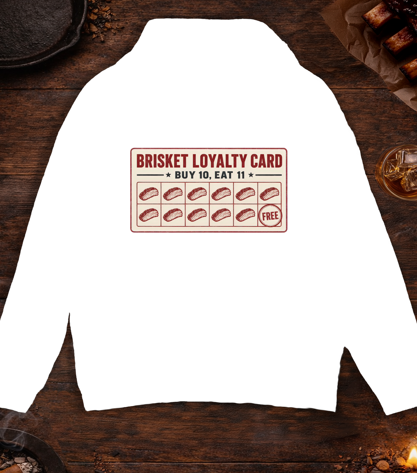Brisket Loyalty Card Hoodie - White