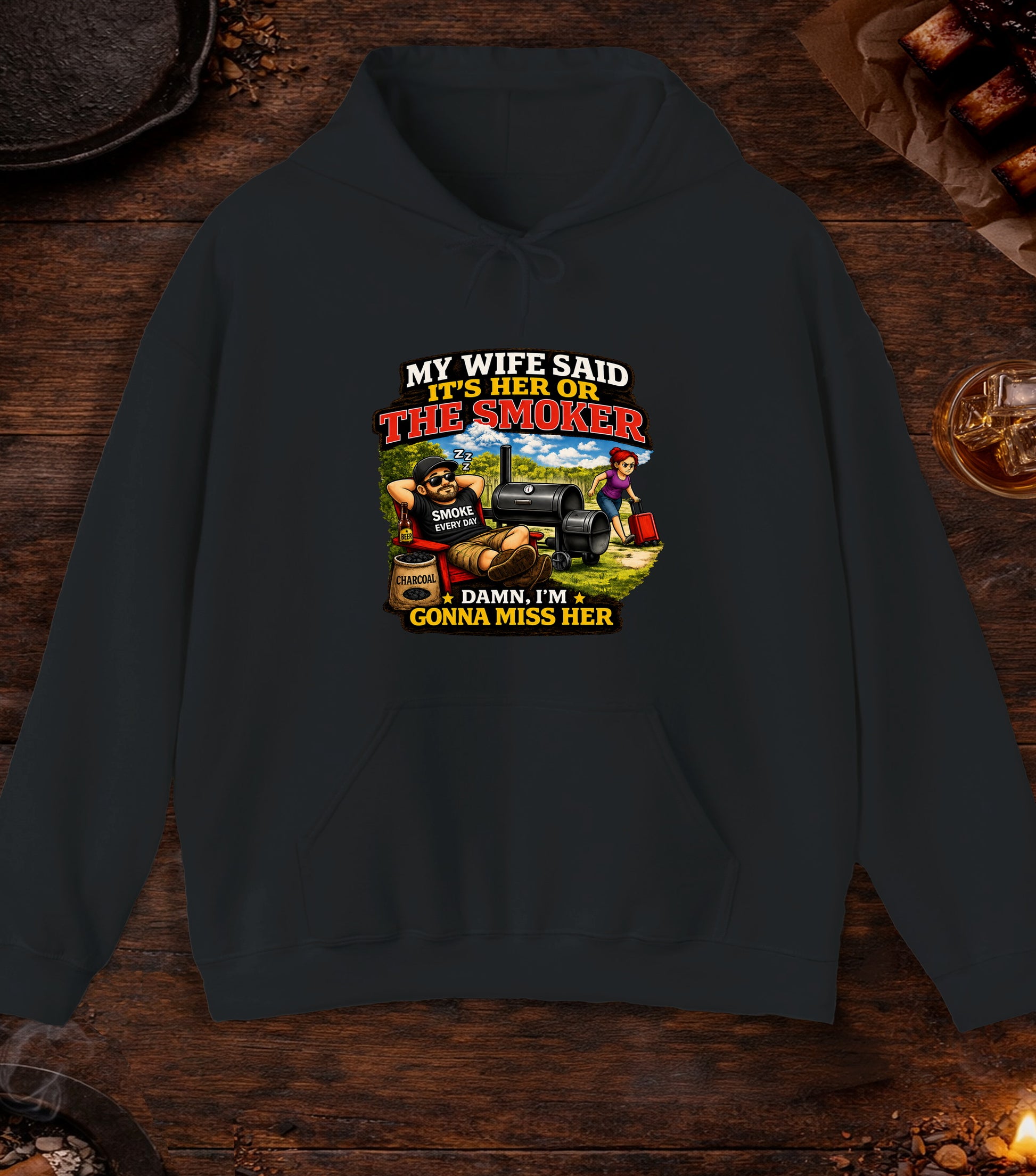 Its Her Or The Smoker Hoodie - Black