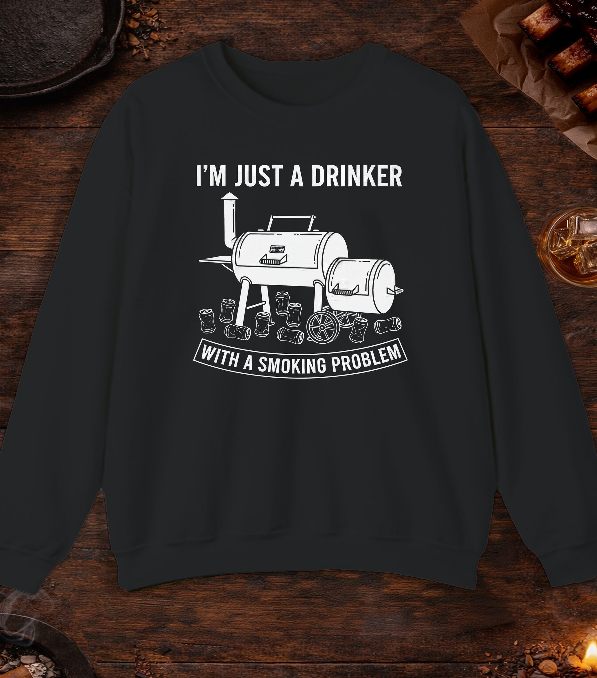Just A Drinker Smoking Problem Crewneck - Black