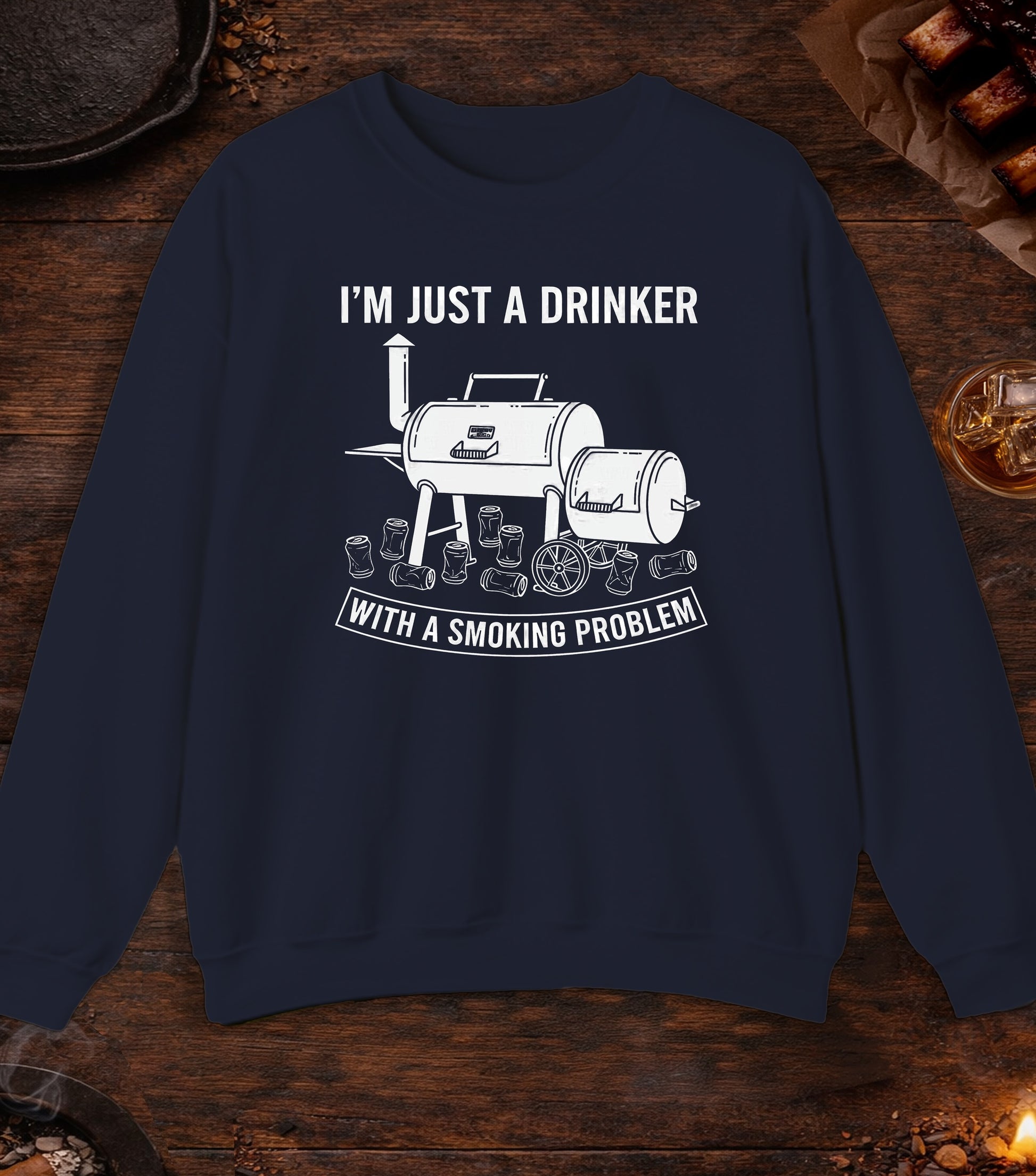 Just A Drinker Smoking Problem Crewneck - Navy