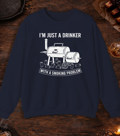 Just A Drinker Smoking Problem Crewneck - Navy
