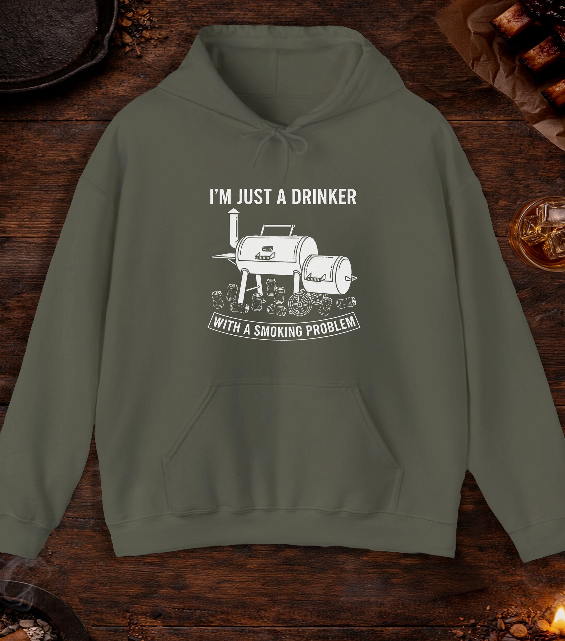 Just A Drinker Smoking Problem Hoodie - Military Green