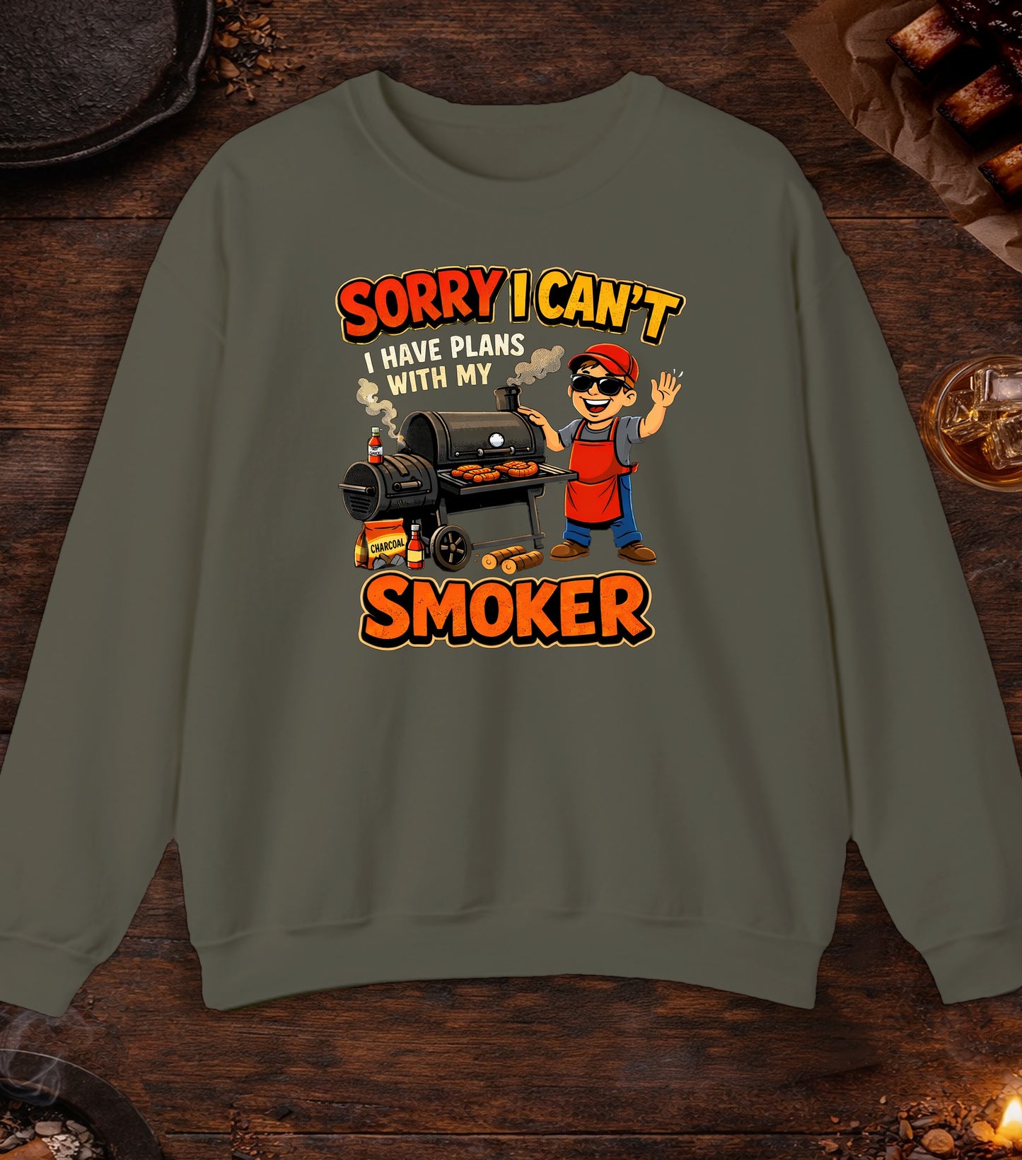 Made Plans With My Smoker Crewneck - Military Green