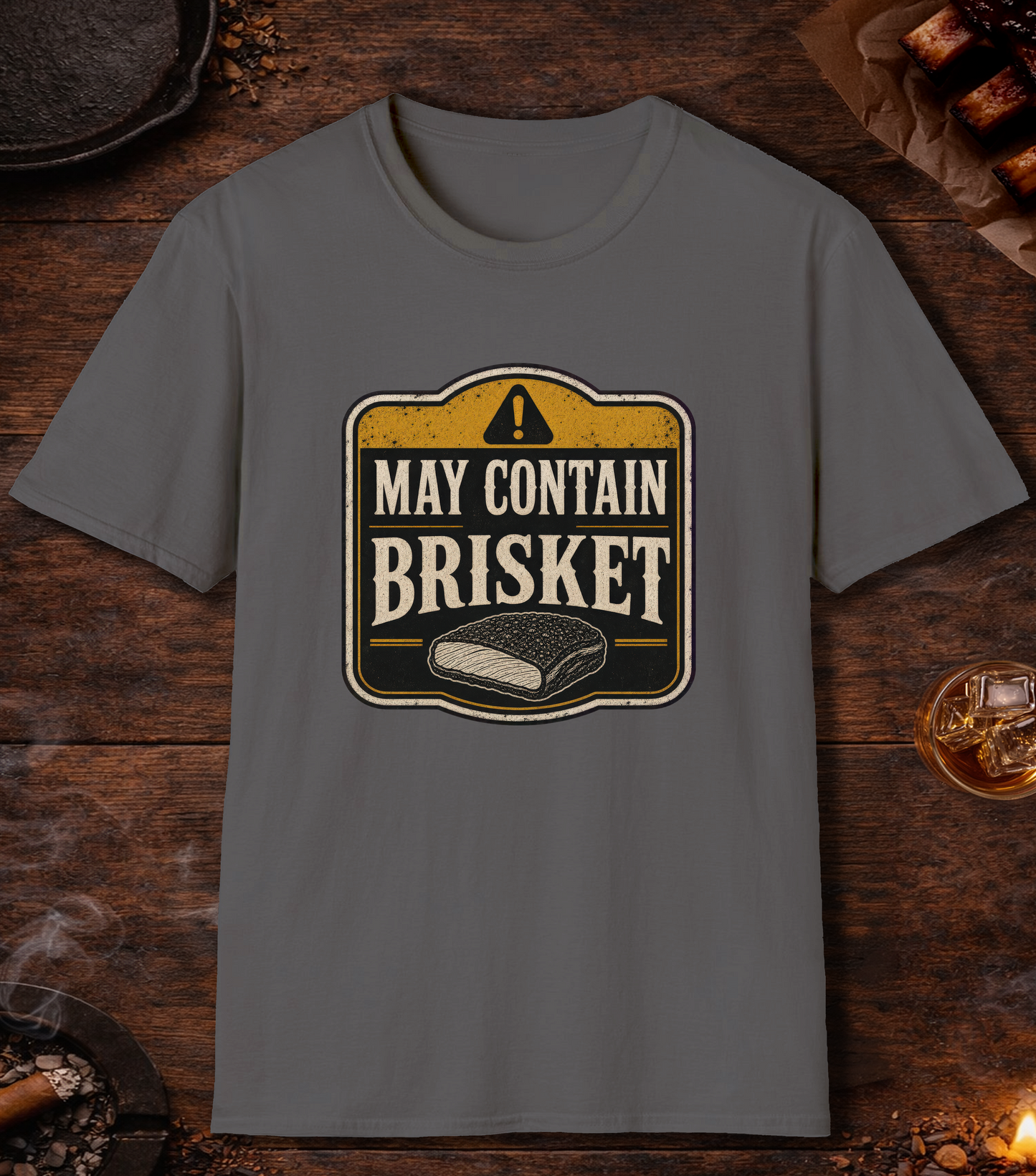 May Contain Brisket T-Shirt - Charcoal