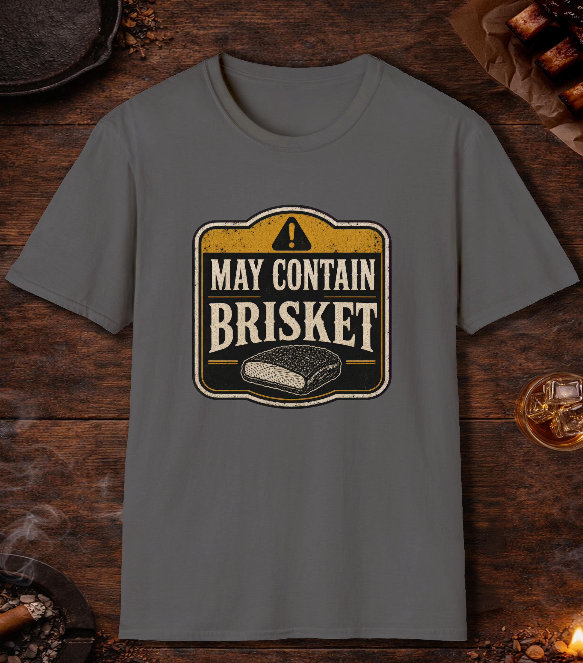 May Contain Brisket T-Shirt - Charcoal