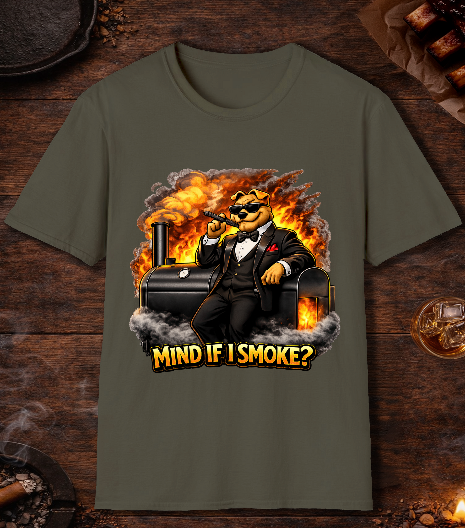 Mind If I Smoke T-Shirt - Military Green
