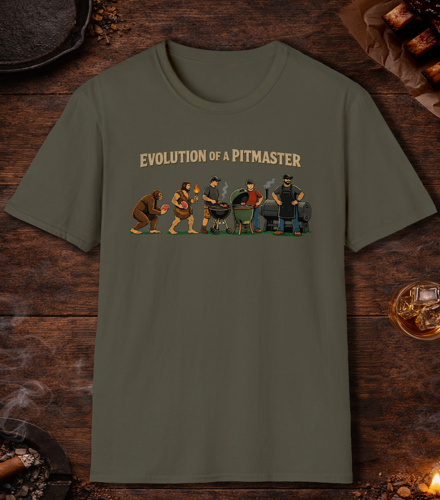 Evolution Of A Pitmaster T-Shirt - Military Green
