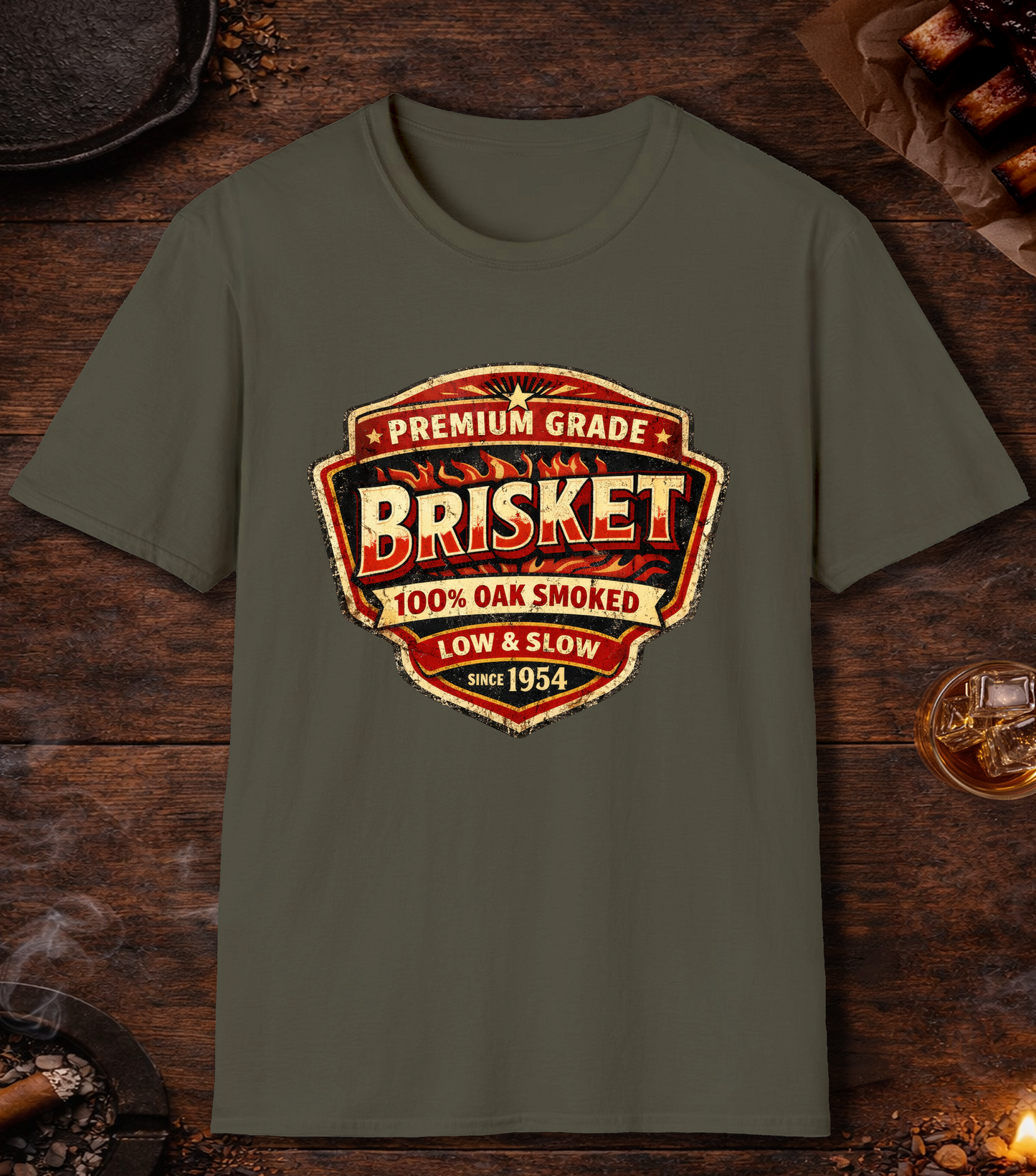 Premium Grade Brisket Vintage T-Shirt - Military Green
