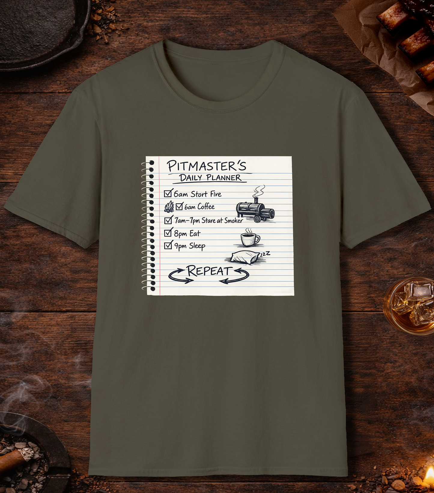 Pitmasters Daily Planner T-Shirt - Military Green