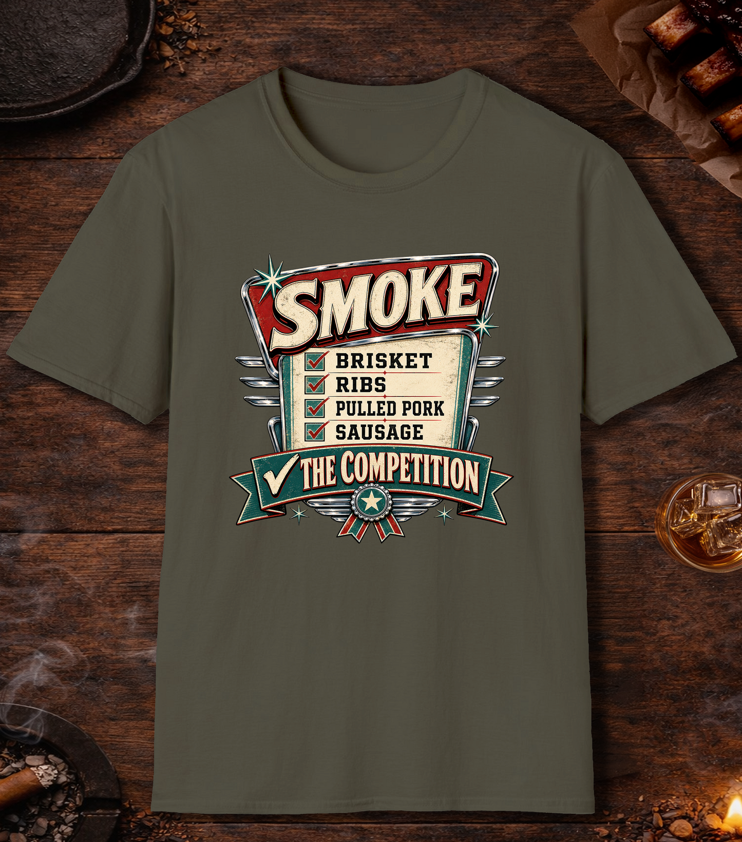 Smoke The Competition T-Shirt - Military Green