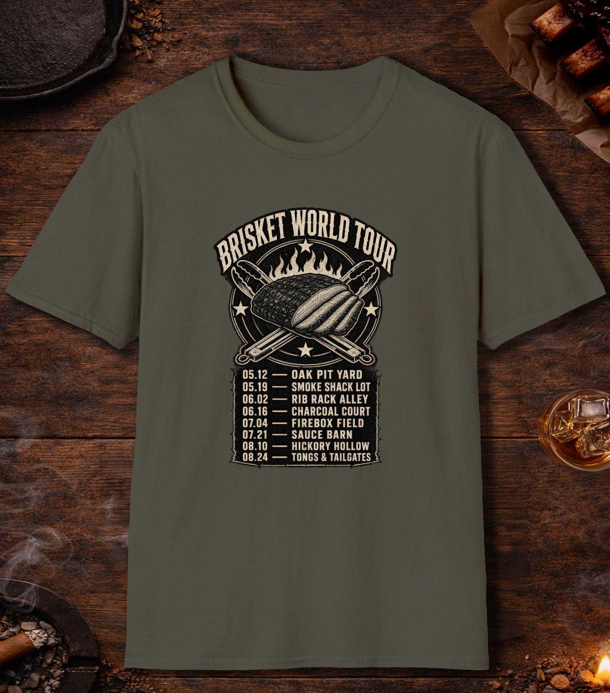 Brisket World Tour T-Shirt - Military Green
